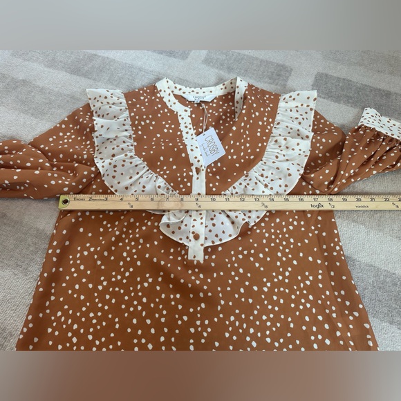 CROSBY by Mollie Burch Women’s Orange White Dot Ruffle Blouse NWT (Size XS) - Picture 7 of 8